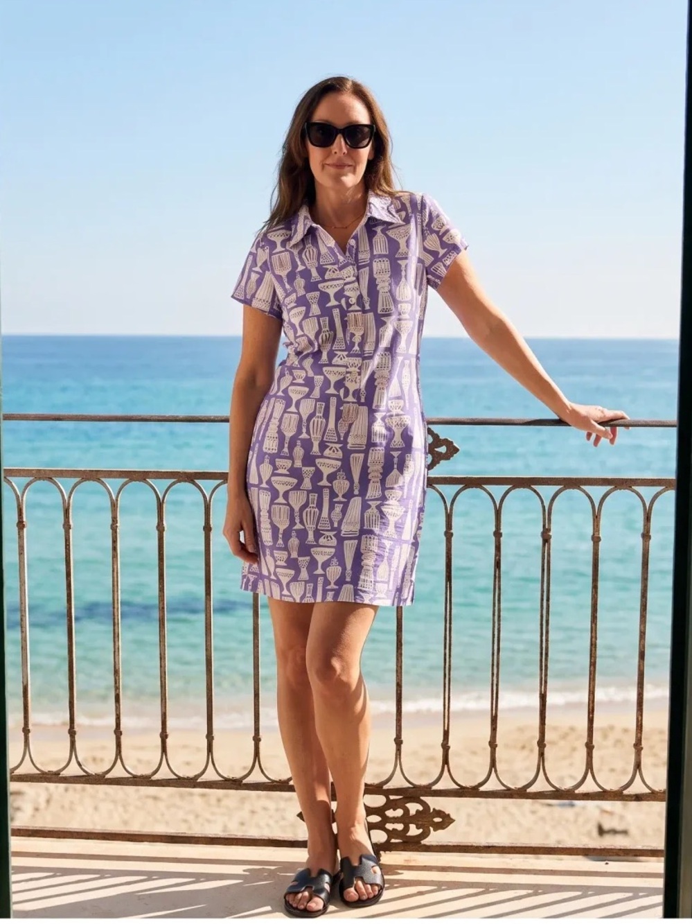 Boden Vase Print Polo Shirt Dress in Lavender